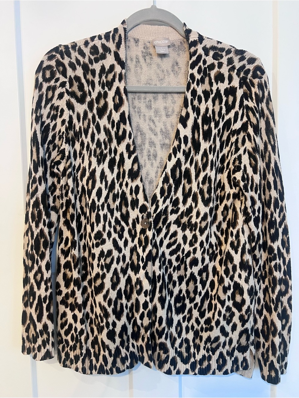 Chico's Leopard Print V-Neck Sweater - Black & Cream